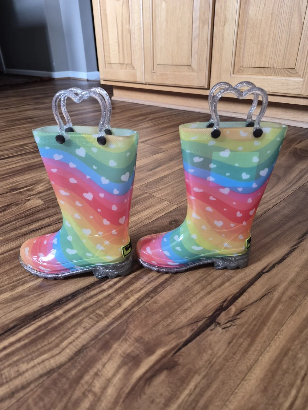 Western Chief Toddler Rainbow Heart Rain Boots - Multicolor with Glitter Handles